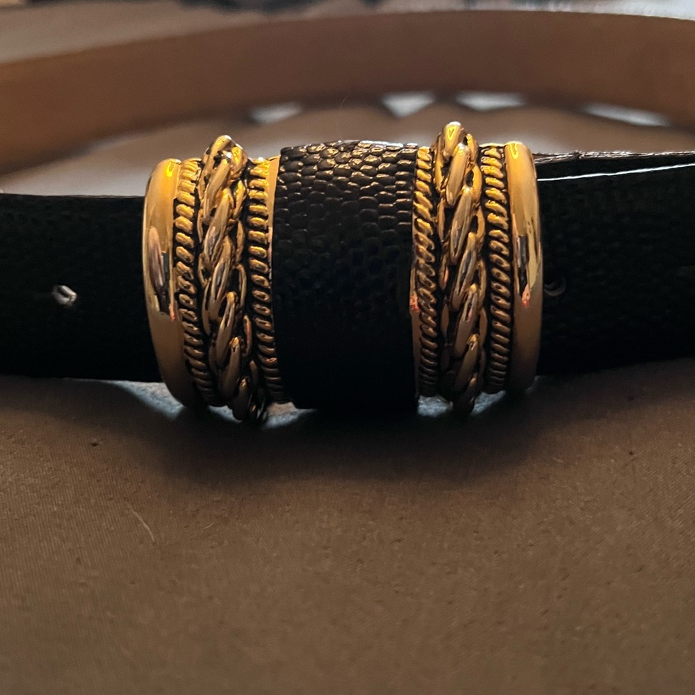 Women's Vintage Milor Brown Saddle Gold Art Deco Ornate buckle size M/L